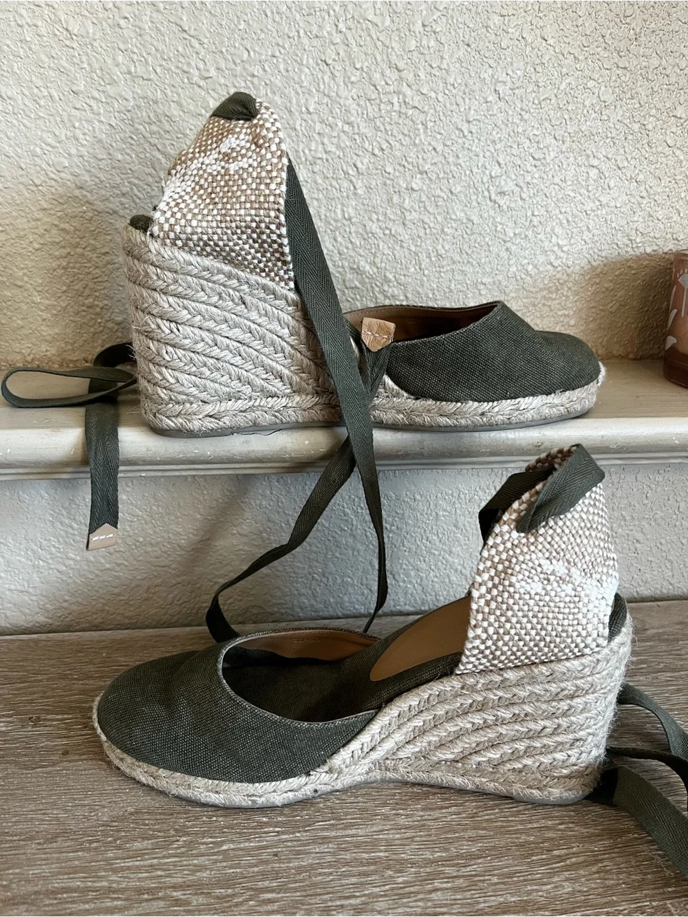 CASTAÑER Carina Canvas Wedge Espadrilles Ankle Wrap Womens EU Size 38 7.5/8
